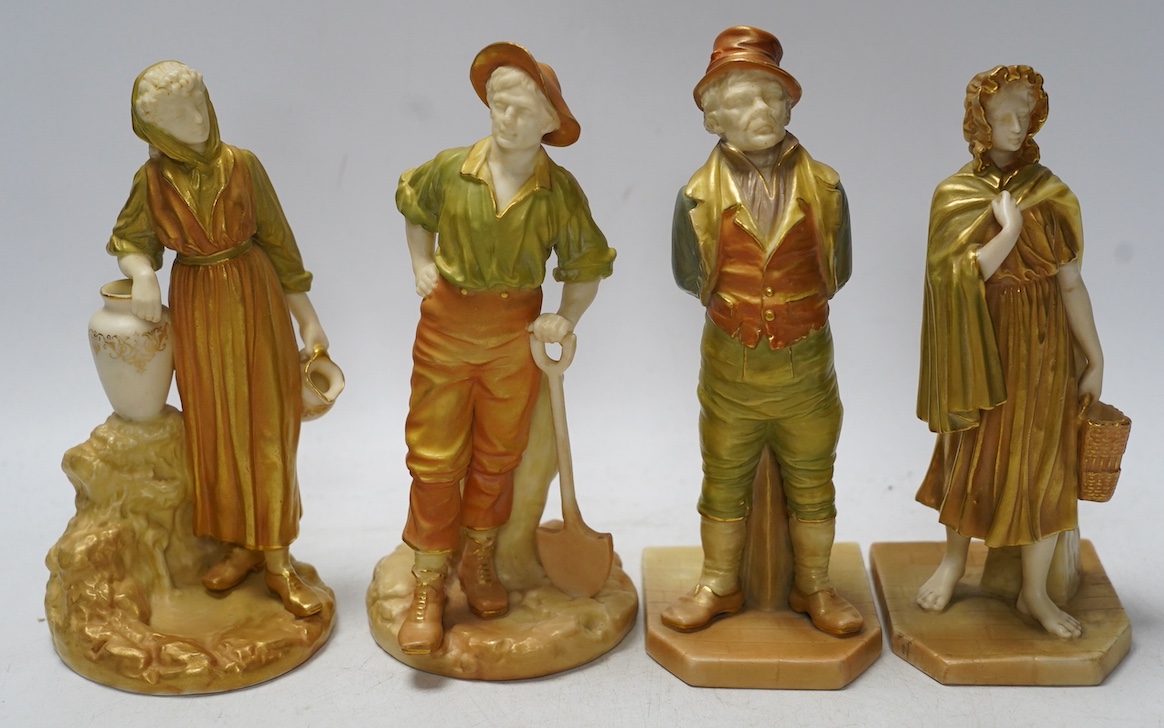 Four Worcester figures comprising 1874, 1810 and 835, one signed Hadley, largest 17cm high. Condition - good